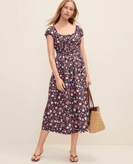 Ann Taylor Night Sky B Petite Weekend Floral Smocked Midi Dress