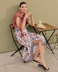 Ann Taylor Rich Walnut Petite Weekend Palm Tree Print Sarong Midi Skirt in Linen Blend