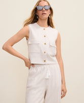 Ann Taylor Sail Cloth Petite Weekend Striped Vest in Linen Blend