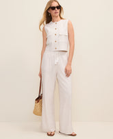 Ann Taylor Sail Cloth Petite Weekend Striped Easy Fit Wide-Leg Pant in Linen Blend