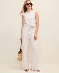 Ann Taylor Sail Cloth Petite Weekend Striped Easy Fit Wide-Leg Pant in Linen Blend
