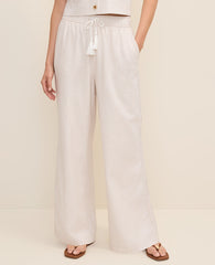 Ann Taylor Sail Cloth Petite Weekend Striped Easy Fit Wide-Leg Pant in Linen Blend