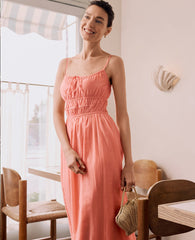 Ann Taylor Light Coral Spice Petite Weekend Gathered Maxi Dress