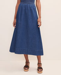 Ann Taylor Medium Wash Petite Weekend Easy Fit Denim Midi Skirt