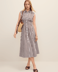 Ann Taylor Rich Walnut Petite Weekend Striped Pleated Midi Shirtdress