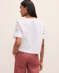 Ann Taylor White Petite Weekend Eyelet Scoop Neck Blouse