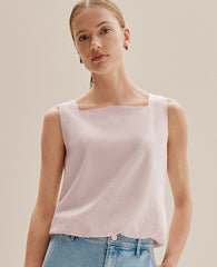 Ann Taylor Blush Haze Petite Weekend Bubble Hem Tank Top in Linen Blend