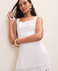 Ann Taylor White Petite Tiered Midi Dress in Linen Blend