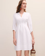 Ann Taylor White Petite Pintucked Mini Dress in Linen Blend