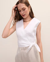 Ann Taylor White Petite V-Neck Tie Waist Wrap Top