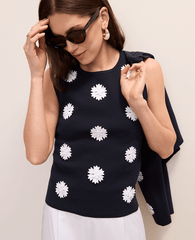 Ann Taylor Night Sky Petite Floral Appliqué Sweater Shell