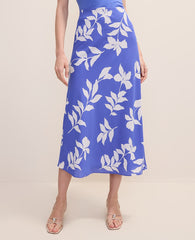 Ann Taylor Dream Blue Petite Floral Bias Slip Skirt in Satin