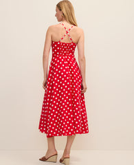 Ann Taylor Bright Cherry Petite Polka Dot Midi Dress in Linen Blend