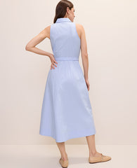Ann Taylor Vista Blue Petite Striped Collared Halter Midi Dress