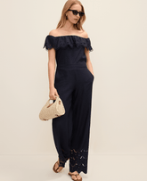 Ann Taylor Night Sky The Petite Easy Wide-Leg Pant in Linen Blend