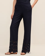 Ann Taylor Night Sky The Petite Easy Wide-Leg Pant in Linen Blend