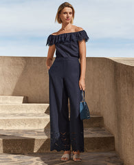 Ann Taylor Night Sky The Petite Easy Wide-Leg Pant in Linen Blend