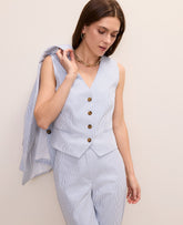 Ann Taylor Ocean Oasis Stripe The Petite Tailored Vest in Seersucker