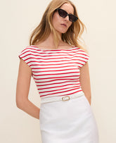 Ann Taylor Bright Cherry Petite Striped Boatneck Top