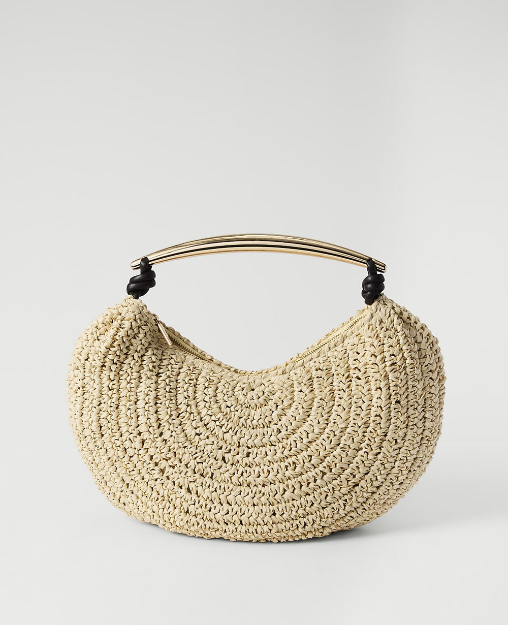 Ann Taylor Natural Hardware Embellished Straw Shoulder Bag