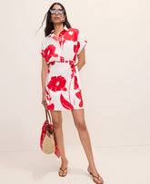 Ann Taylor Bright Cherry Floral Collared Shift Dress in Linen Blend