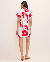 Ann Taylor Bright Cherry Floral Collared Shift Dress in Linen Blend