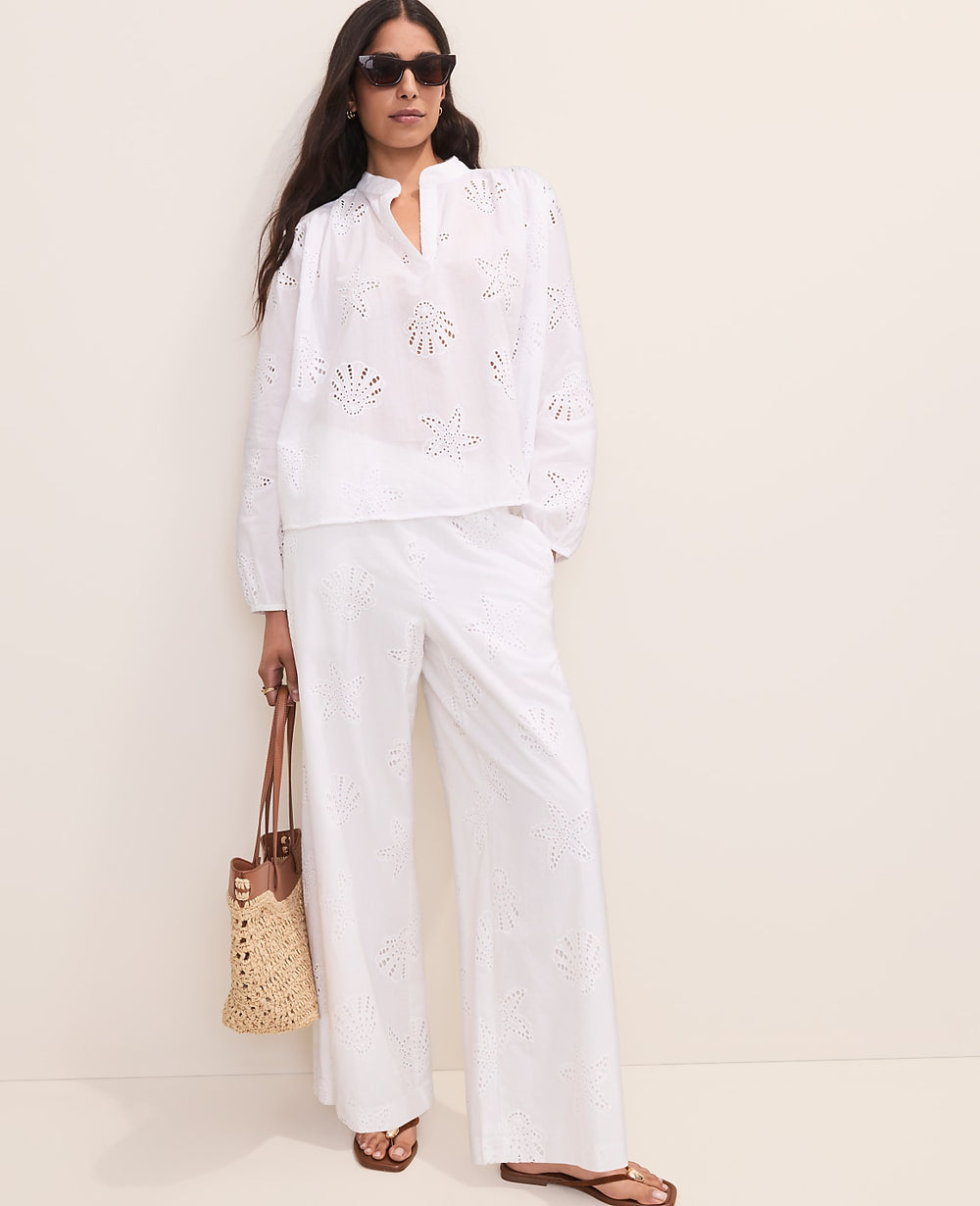Ann Taylor White 9000 The Eyelet Easy Palazzo Pant
