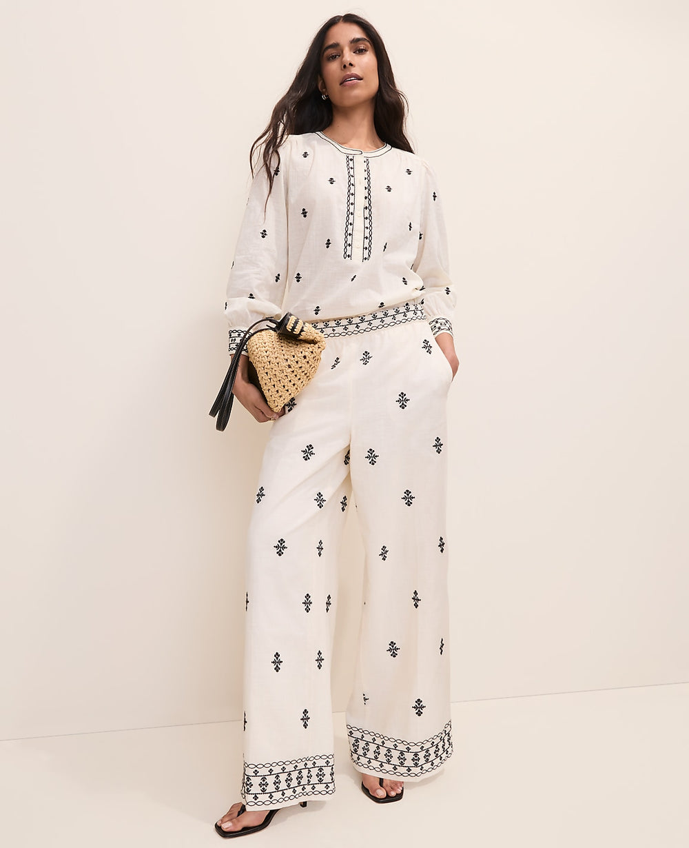 Ann Taylor Winter White The Embroidered Easy Palazzo Pant