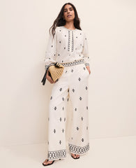 Ann Taylor Winter White The Embroidered Easy Palazzo Pant