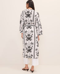 Ann Taylor Winter White Palm Tree Belted Kimono