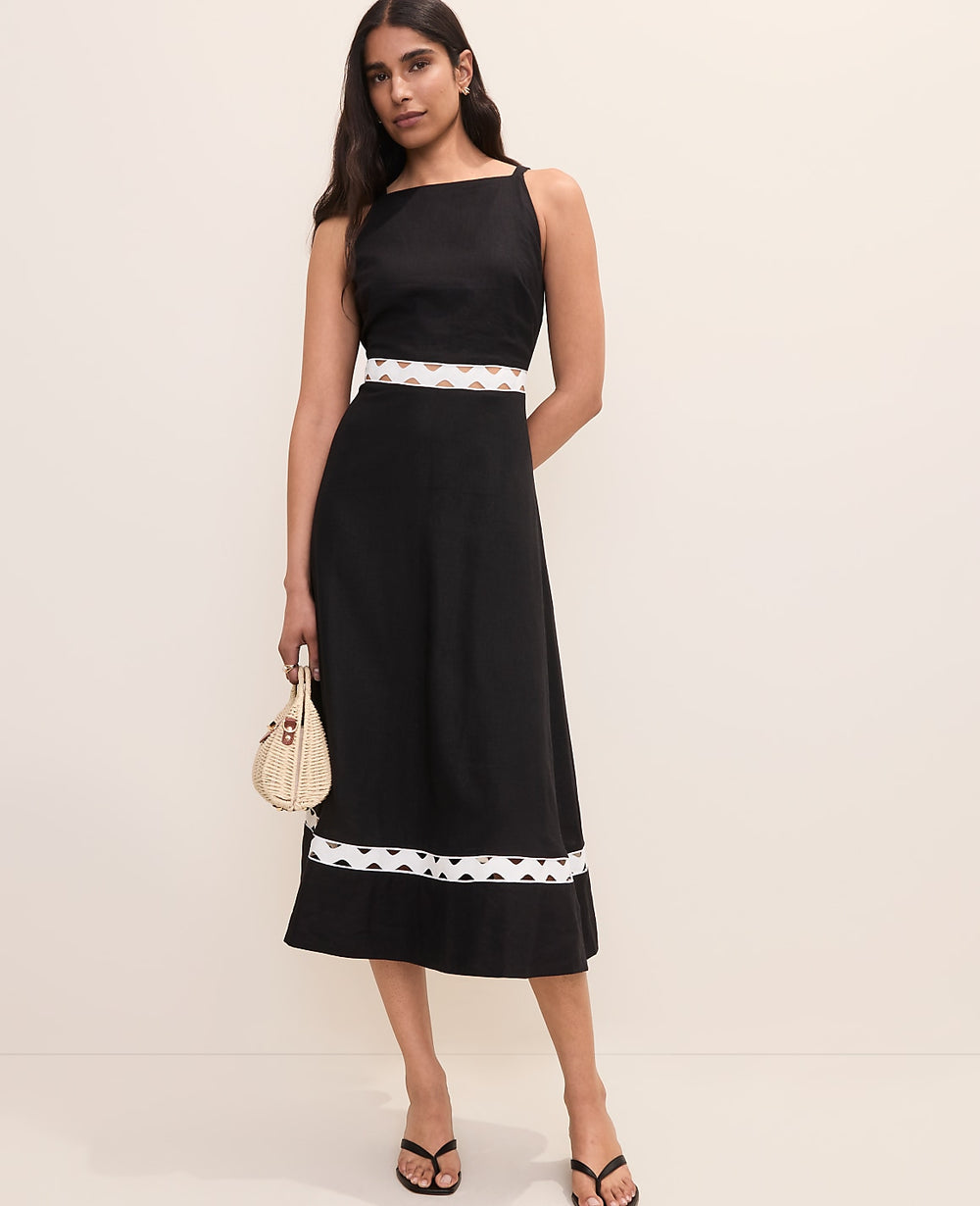 Ann Taylor Black Halter Midi Dress in Linen Blend
