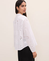 Ann Taylor White 9000 Eyelet V-Neck Popover