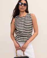 Ann Taylor Black/White Multi Gingham Peplum Top