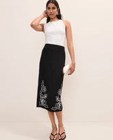Ann Taylor Black Embroidered Column Midi Skirt