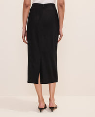 Ann Taylor Black Embroidered Column Midi Skirt