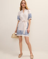 Ann Taylor Ivory Whisper Weekend Paisley Puff Sleeve Mini Dress in Linen Blend