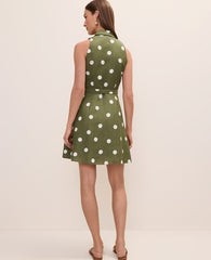 Ann Taylor Moss Green Polka Dot Halter Mini Dress in Linen Blend