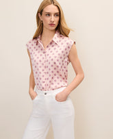 Ann Taylor Pink Marble Geo Collared Satin Blouse