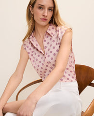 Ann Taylor Pink Marble Geo Collared Satin Blouse