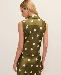 Ann Taylor Moss Green Dotted Tie Waist Blouse