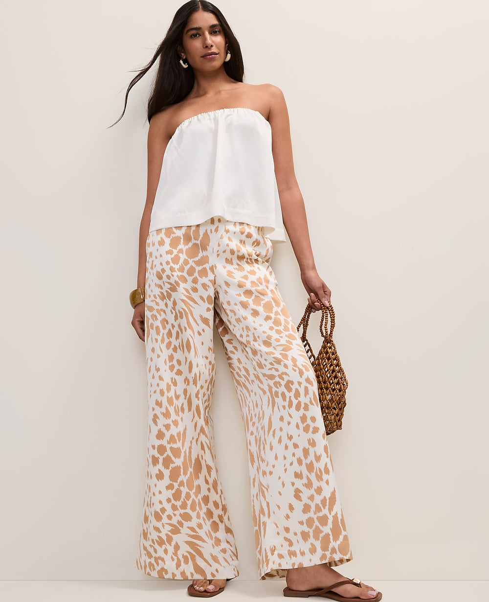 Ann Taylor Cafe Au Lait Easy Wide-Leg Pant in Animal Print Satin
