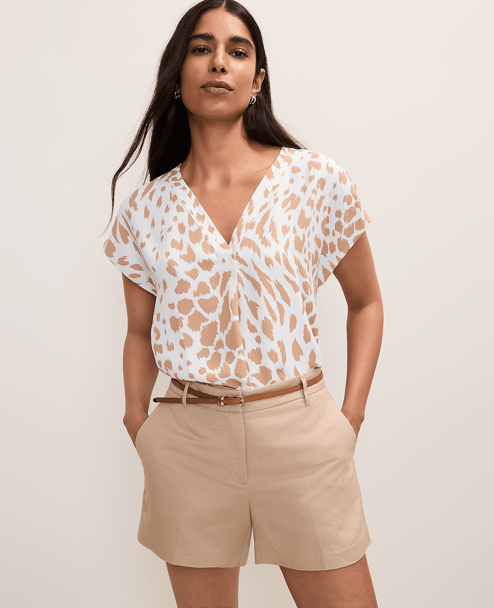 Ann Taylor Cafe Au Lait Animal Print Pleat Front Top