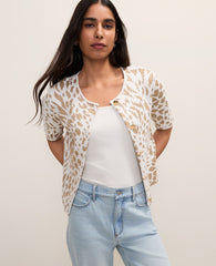 Ann Taylor Lurex Sweater Animal Print Short Sleeve Cardigan