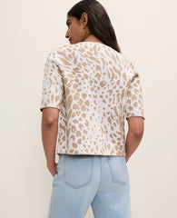 Ann Taylor Lurex Sweater Animal Print Short Sleeve Cardigan