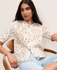 Ann Taylor Lurex Sweater Animal Print Short Sleeve Cardigan