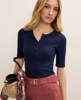 Ann Taylor Pure Sapphire Pointelle Henley Tee