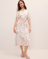 Ann Taylor Cafe Au Lait Animal Print Puff Sleeve Midi Dress