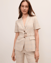 Ann Taylor Mixed Level Neutral The Belted Greenwich Blazer in Plaid