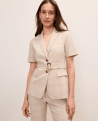 Ann Taylor Mixed Level Neutral The Belted Greenwich Blazer in Plaid