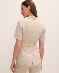 Ann Taylor Mixed Level Neutral The Belted Greenwich Blazer in Plaid